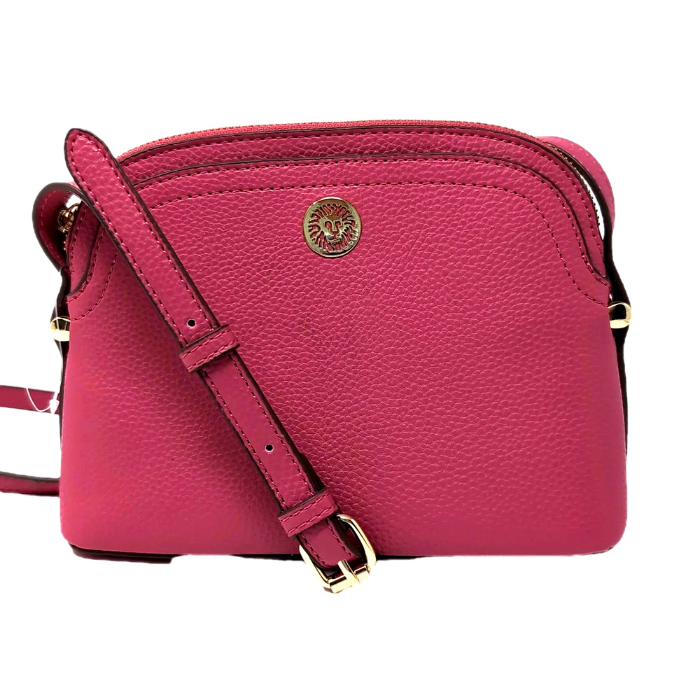 Anne Klein Small Dome Crossbody‎ Bag Hot Pink Gold Lion Logo Top Zip NEW NWOT
